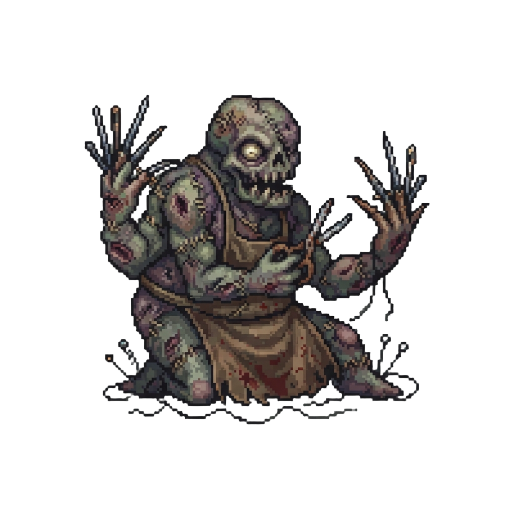 A Grotesque Needle-fingered Tailor Sewn From Decaying Flesh