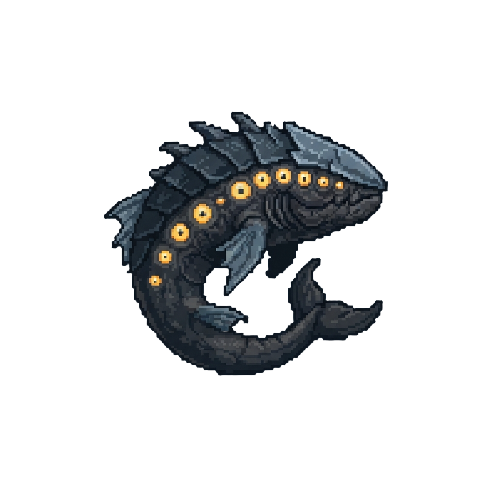 An Armored Trench Leviathan with Rows of Bioluminescent Lure Eyes