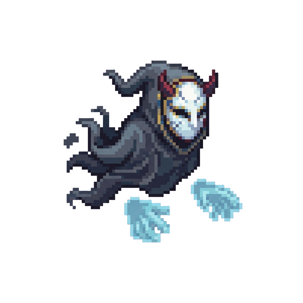 A Masked Porcelain Shadow Specter with Floating Phantom Hands
