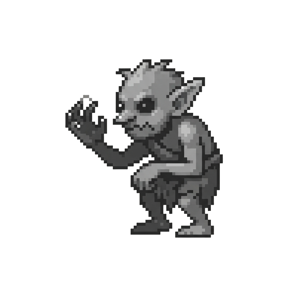 A Simple Gray Goblin Shadow with Twitching Fingers