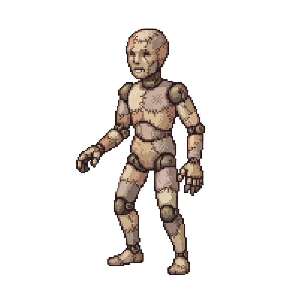 A Many-jointed Mannequin Stitched with Raw Patchwork Skin