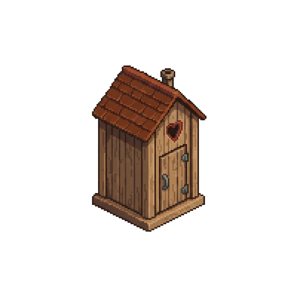 A Wooden Outhouse with a Heart Window