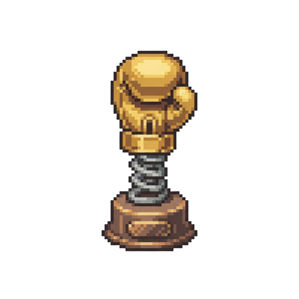 A Golden Trophy-shaped Boxing Glove on a Spring