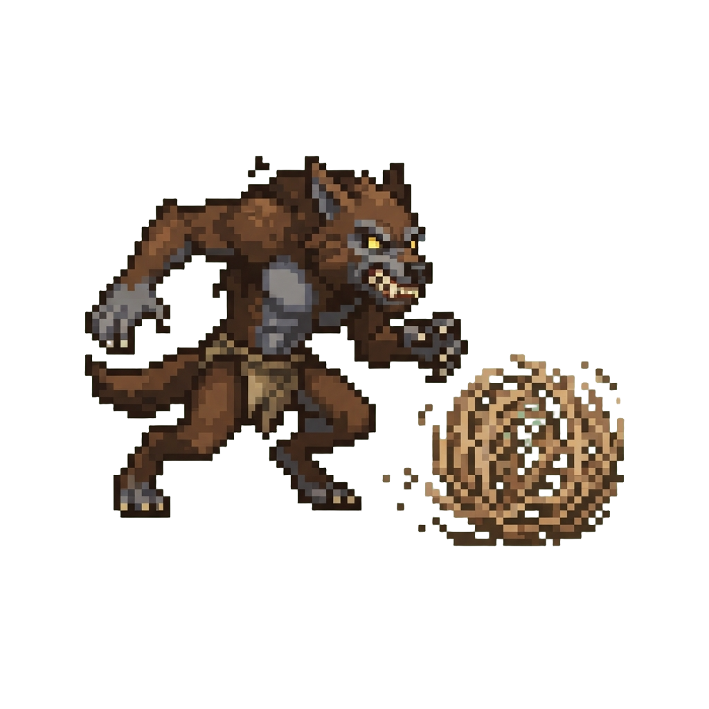 A Giant Enraged Werewolf Chasing a Tumbleweed