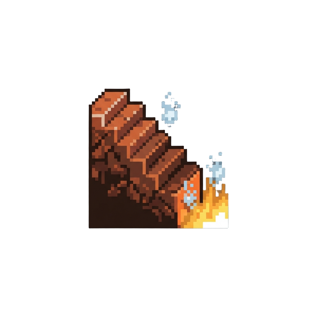 A Brimstone Staircase Descending Into Fiery Glow with Drifting Spirits