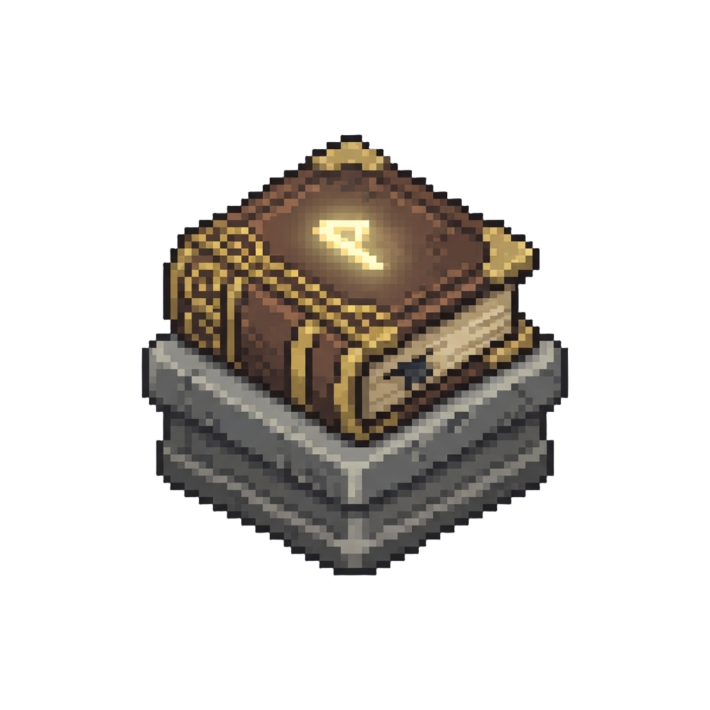 An Enormous Glowing Ancient Tome Resting on a Stone Pedestal