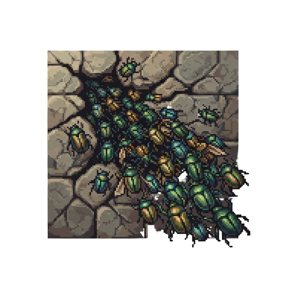 A Massive Wave of Scarab Beetles Pouring From Wall Cracks
