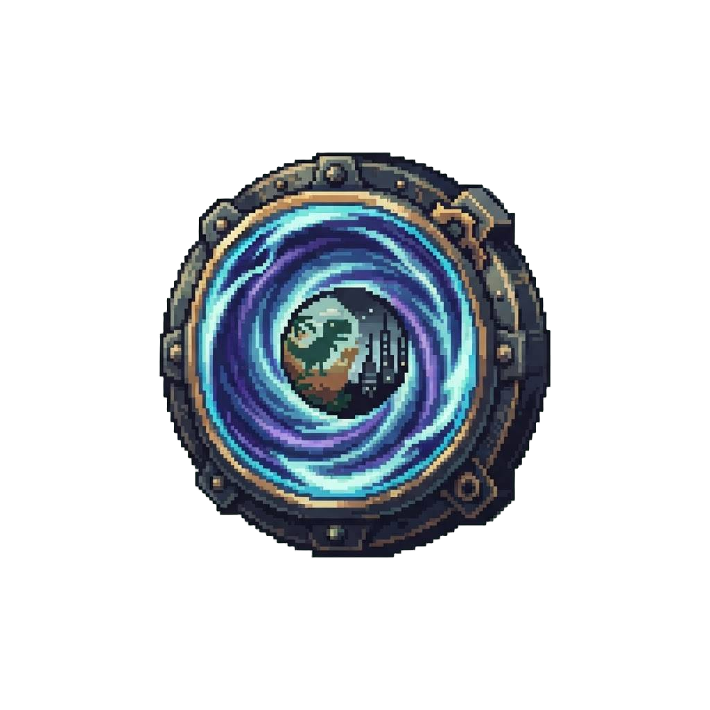 A Swirling Time Portal Showing Flashes of Dinosaurs and Futuristic Cities