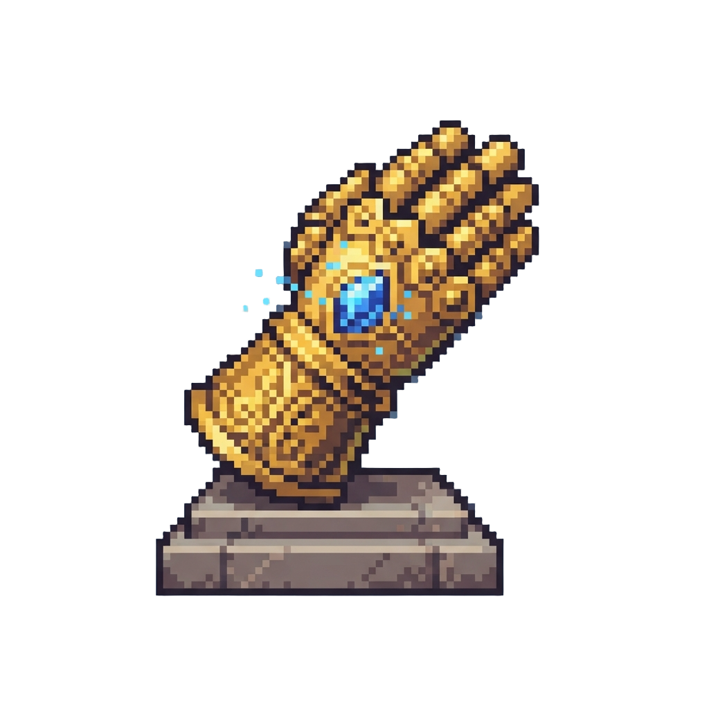 An Ornate Golden Gauntlet Radiating Ancient Energy on an Altar