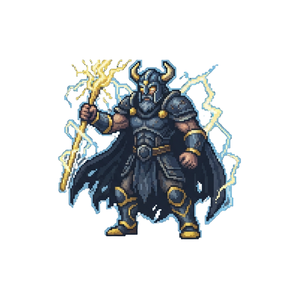A Towering Storm God Surrounded by Crackling Lightning