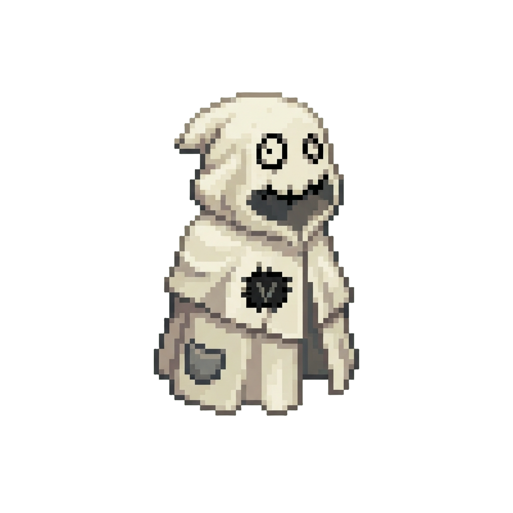 A Bedsheet Ghost Vigilante Cloak with Uneven Marker Eyes