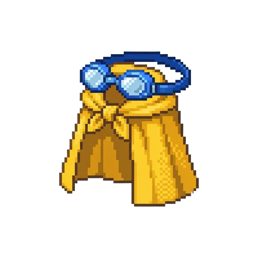 A Yellow Bath Towel Cape Paired with Plastic Swim Goggles