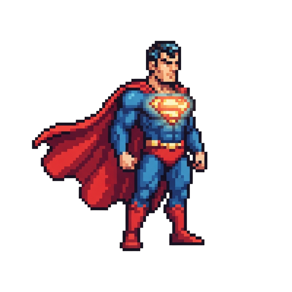 Superman with a Billowing Red Cape and Glowing Chest Crest