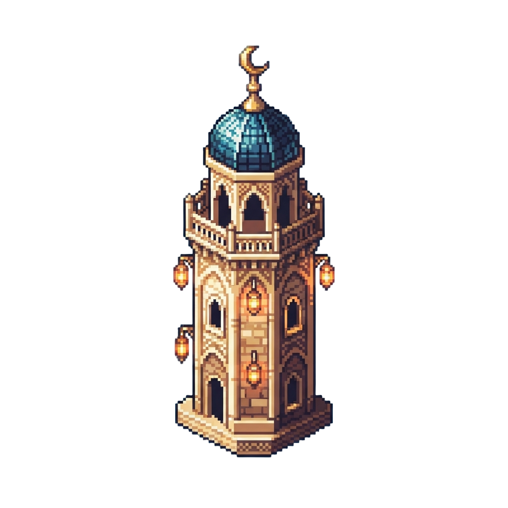 A Majestic Palace Minaret Illuminated by Lanterns