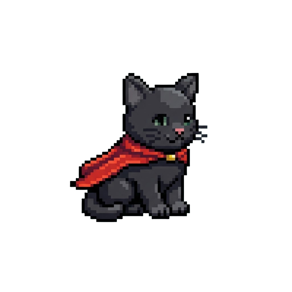 A Small Black Kitten with a Tiny Cape