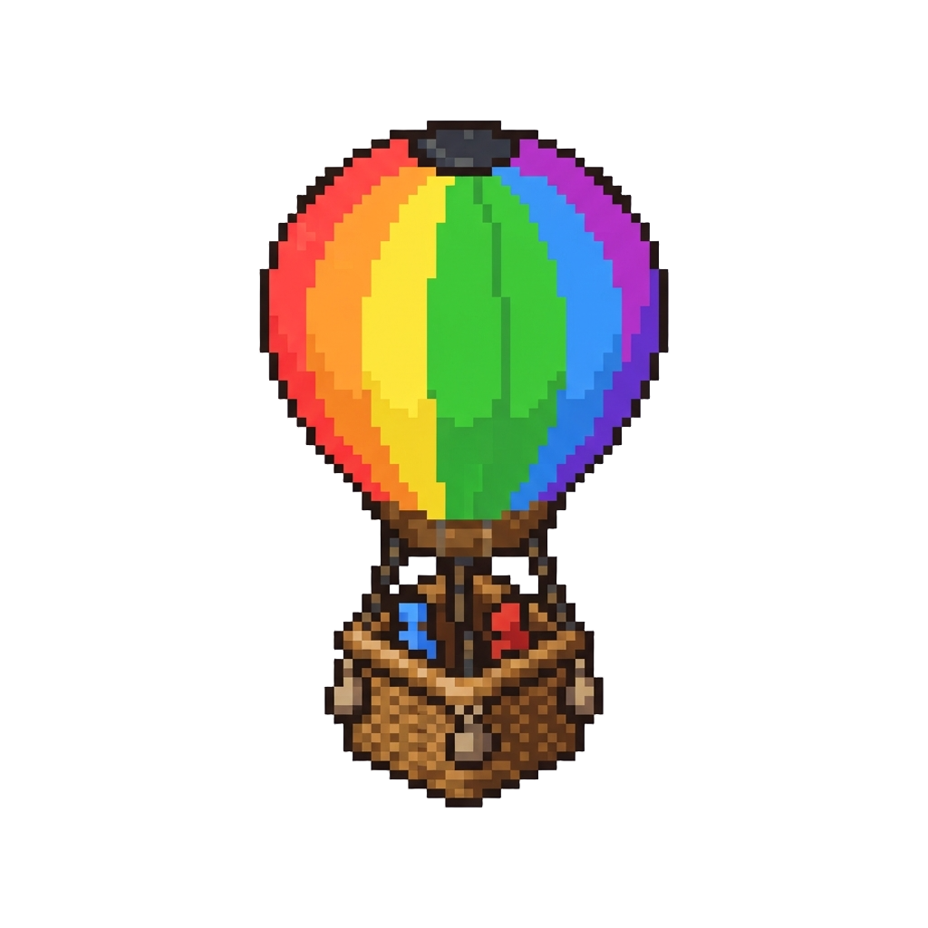 A Floating Rainbow Hot Air Balloon Basket