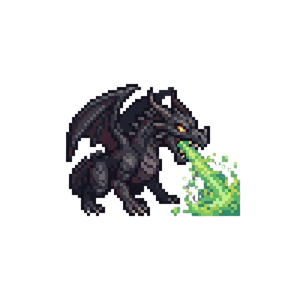 A Menacing Black Dragon Spewing Sizzling Green Acid