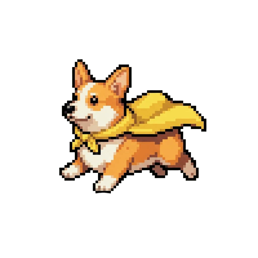 A Spunky Corgi in a Bright Yellow Cape with Stubby Legs Outstretched