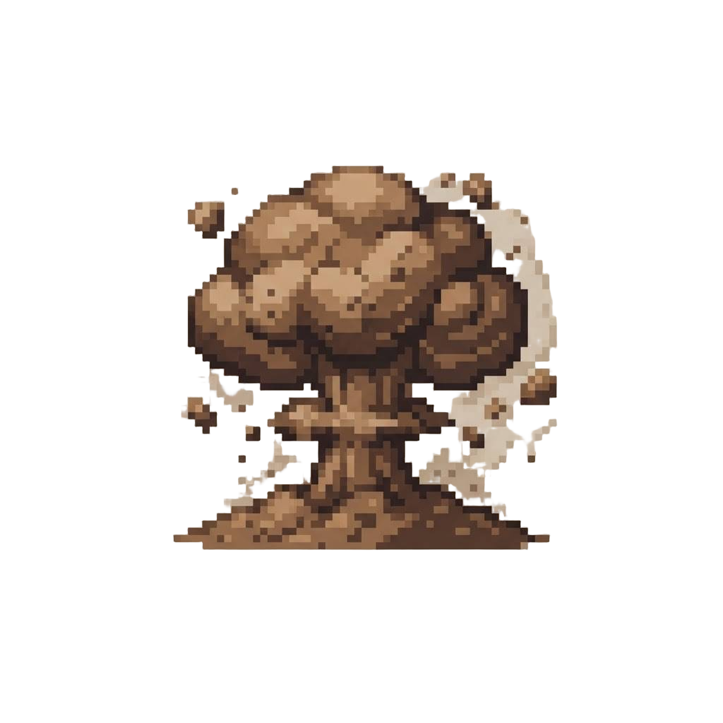 A Plain Brown Dirt Mushroom Cloud Dispersing Quietly Over the Miniature Landscape