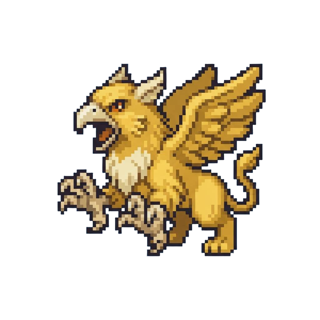 A Regal Golden Griffin Screeching with Razor-sharp Eagle Talons Spread Wide