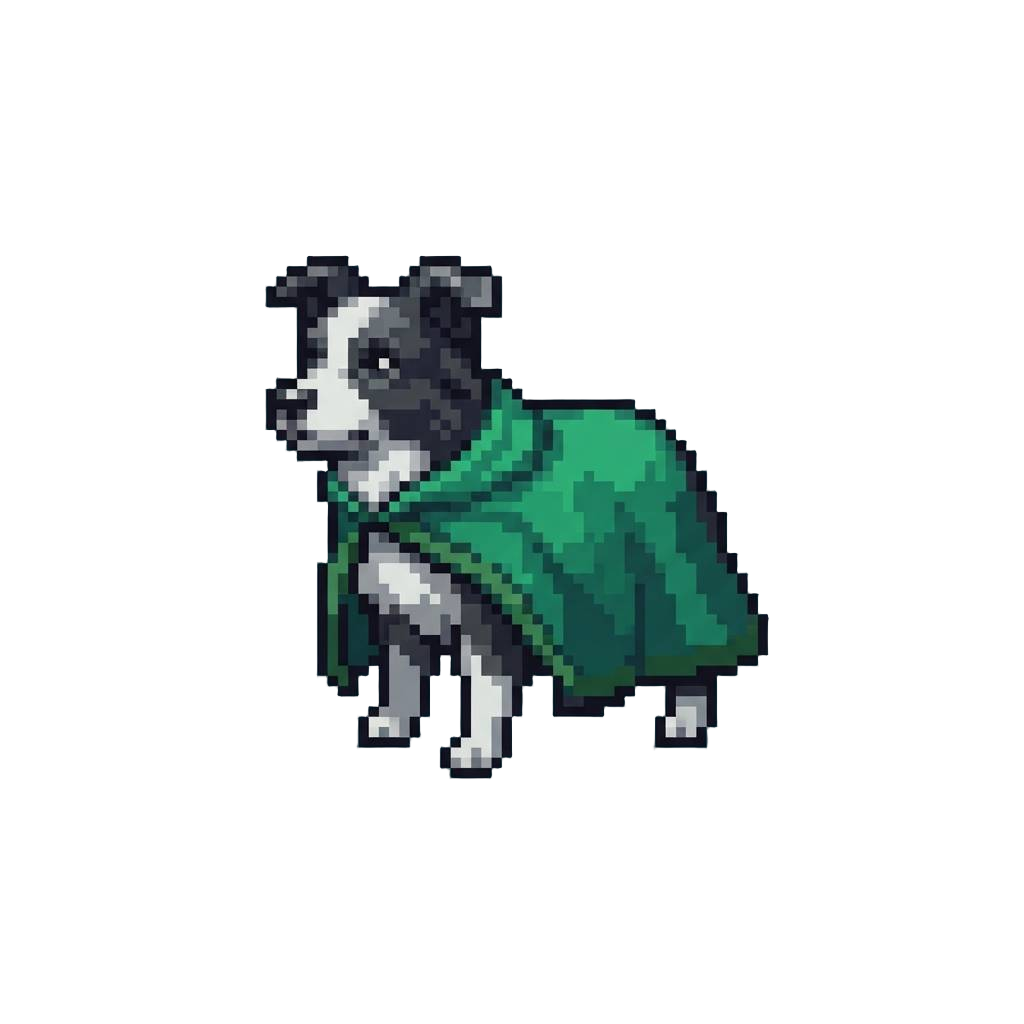 A Determined Border Collie in a Vibrant Emerald-green Cape
