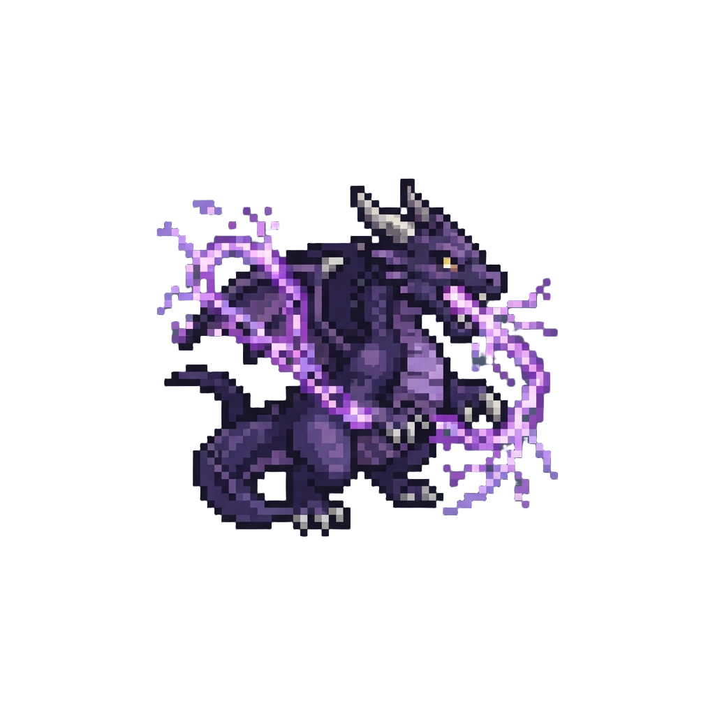 A Mysterious Violet Dragon Unleashing Glowing Purple Lightning Chains