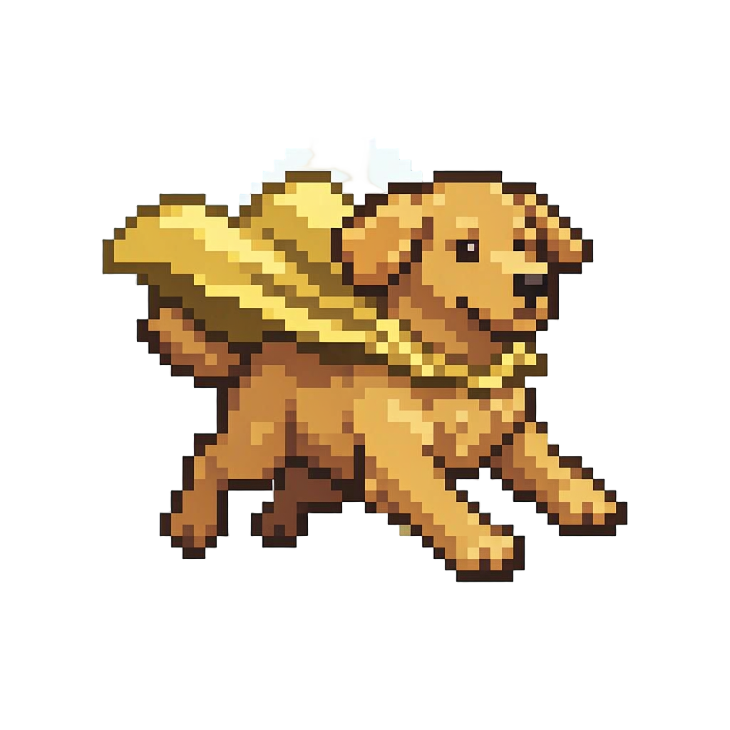 A Regal Golden Retriever in a Shimmering Gold Cape Streaking Through the Clouds