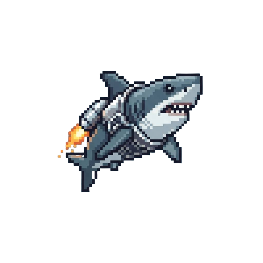 A Fierce Great White Shark Rocketing Forward on a Chrome Thruster Harness