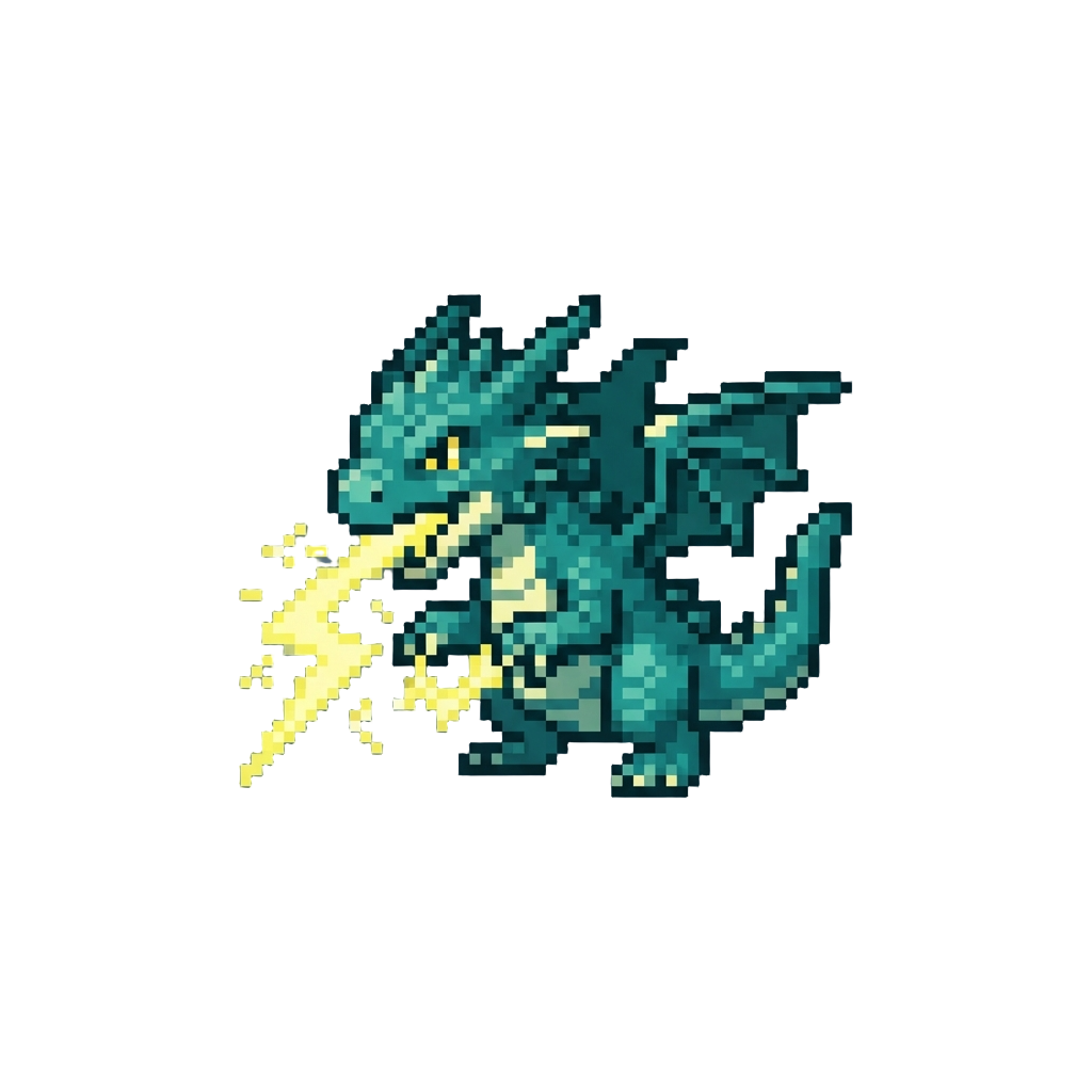 A Spiky Teal Dragon Releasing Crackling Thunderbolts