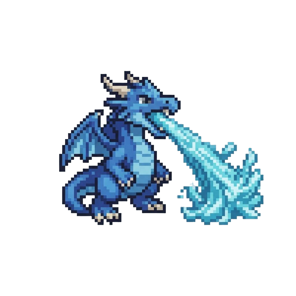 A Sapphire-blue Dragon Blasting a Powerful Jet of Water
