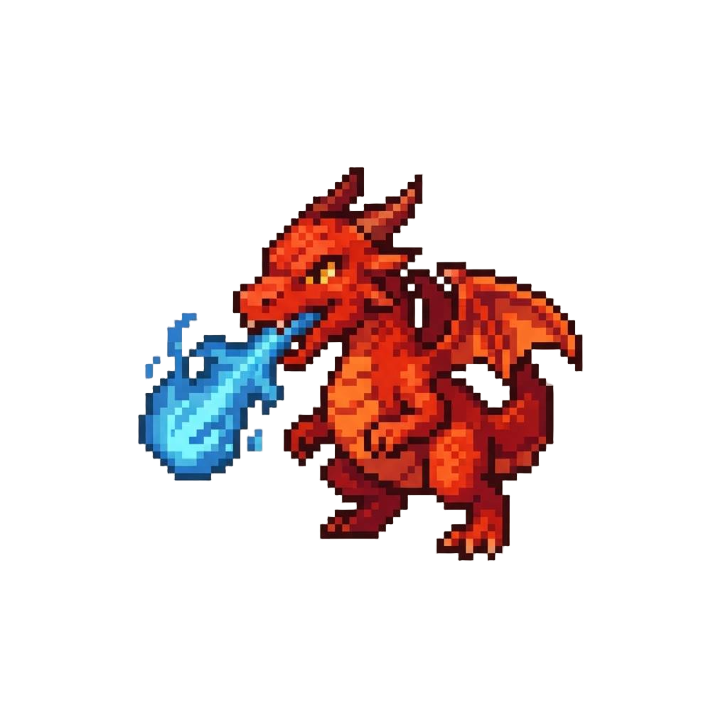 A Vibrant Red Dragon Breathing an Intense Stream of Blue Flame