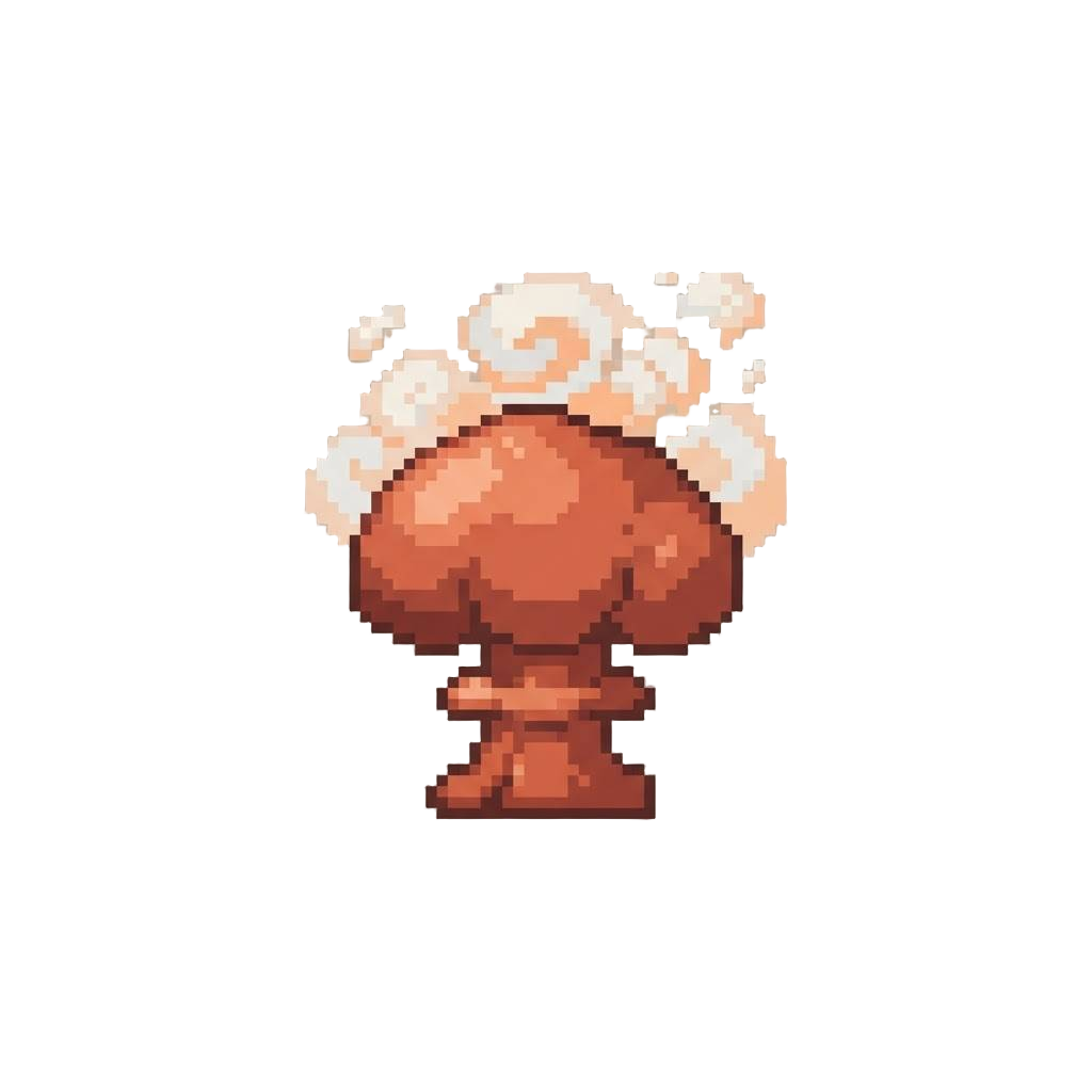 A Vibrant Terracotta-red Clay Mushroom Cloud Erupting with a Gentle Cinematic Poof