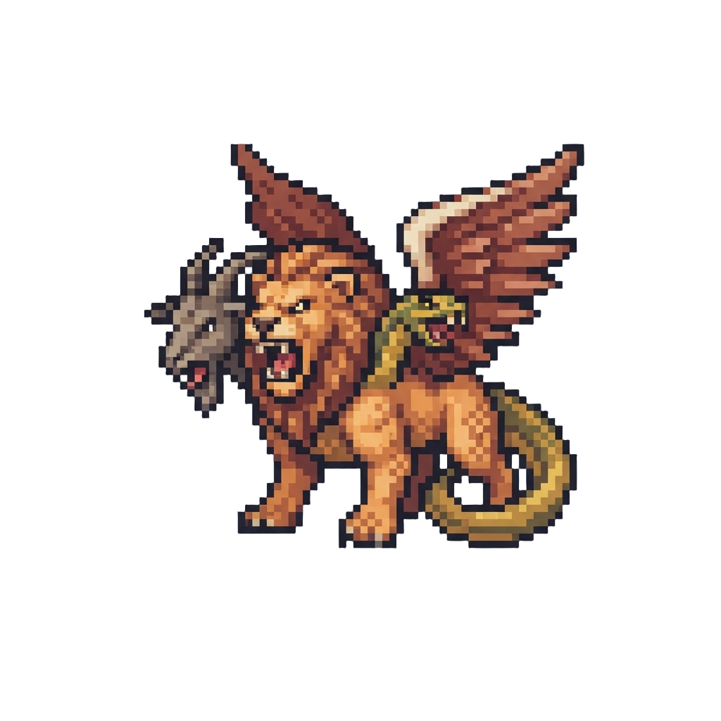 A Legendary Three-headed Winged Chimera with Lion, Goat, and Serpent Heads Roaring in Unison