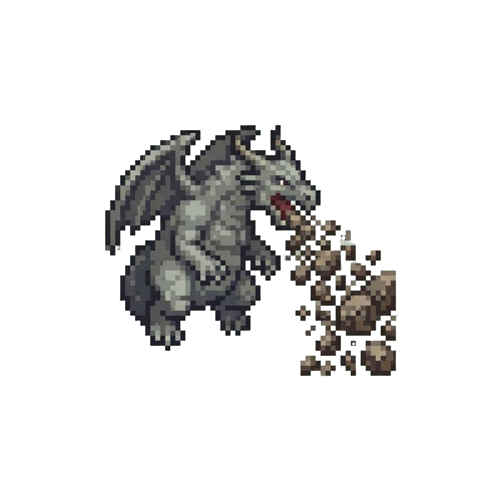 A Colossal Stone-grey Dragon Spewing a Torrent of Boulders