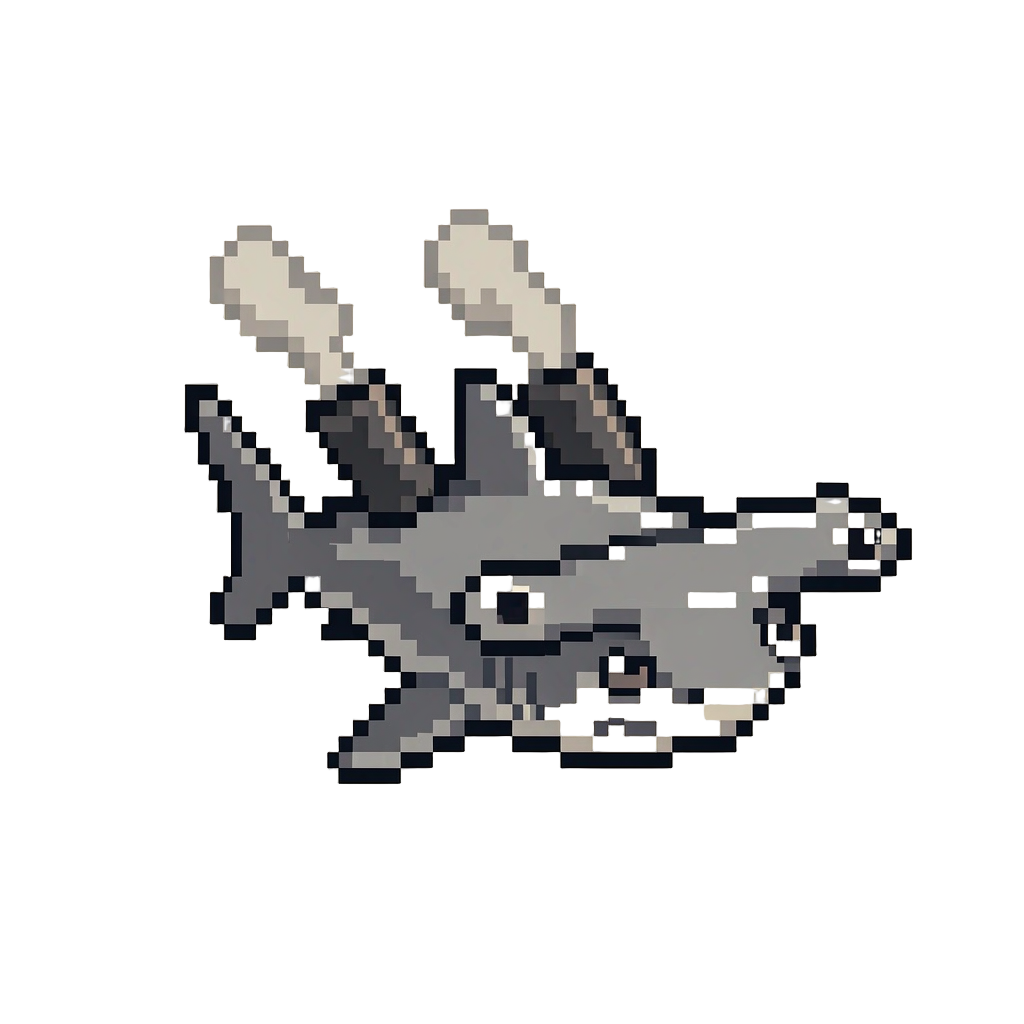 A Wide-eyed Hammerhead Shark Rocketing Forward with Dual Smoking Exhaust Pipes