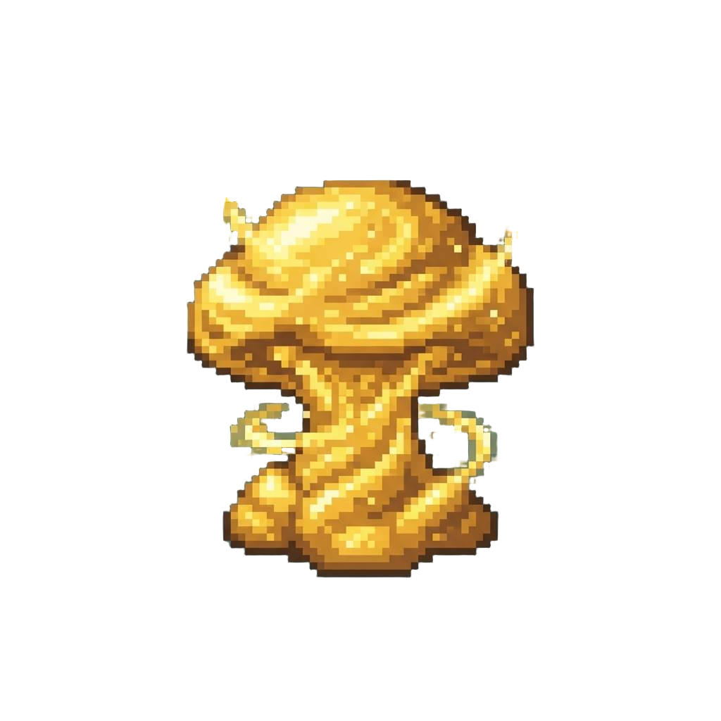 A Neon Golden Pollen Mushroom Cloud Swirling with Tiny Sparkling Dust Motes