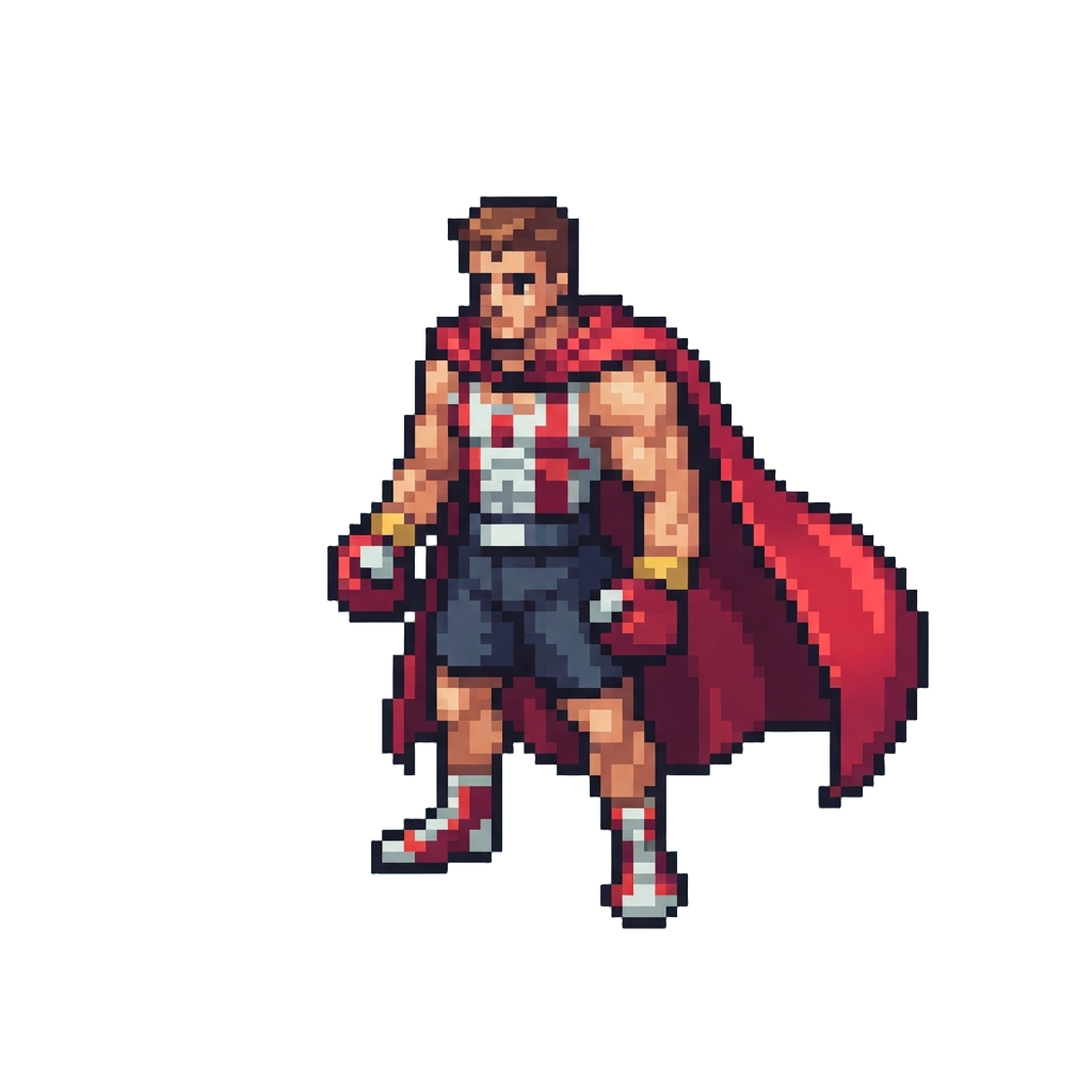 A Muscular Boxer in a Bold Crimson Superhero Cape