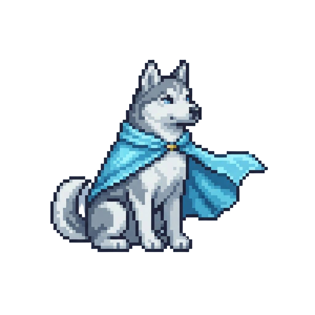 A Majestic Siberian Husky in a Fluttering Icy-blue Cape
