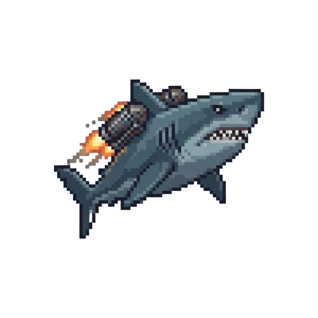 A Colossal Prehistoric Megalodon Boosted by Twin Blazing Rocket Thrusters