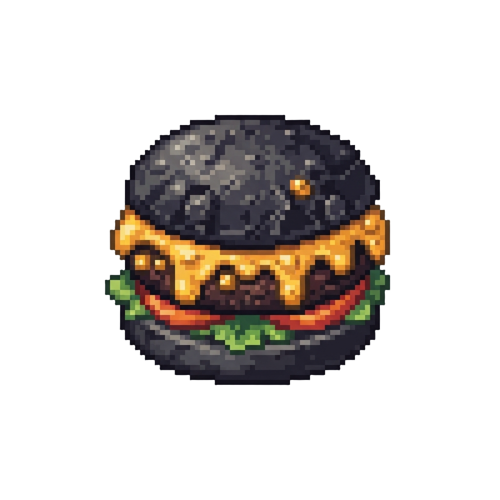 A Dark Obsidian-crusted Monster Burger Draped in Bubbling Golden Cheese