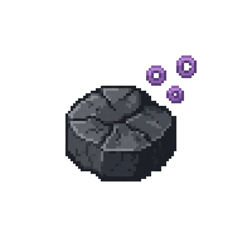 A Comically Charred Charcoal Puck Puffing Tiny Rings of Purple Soot