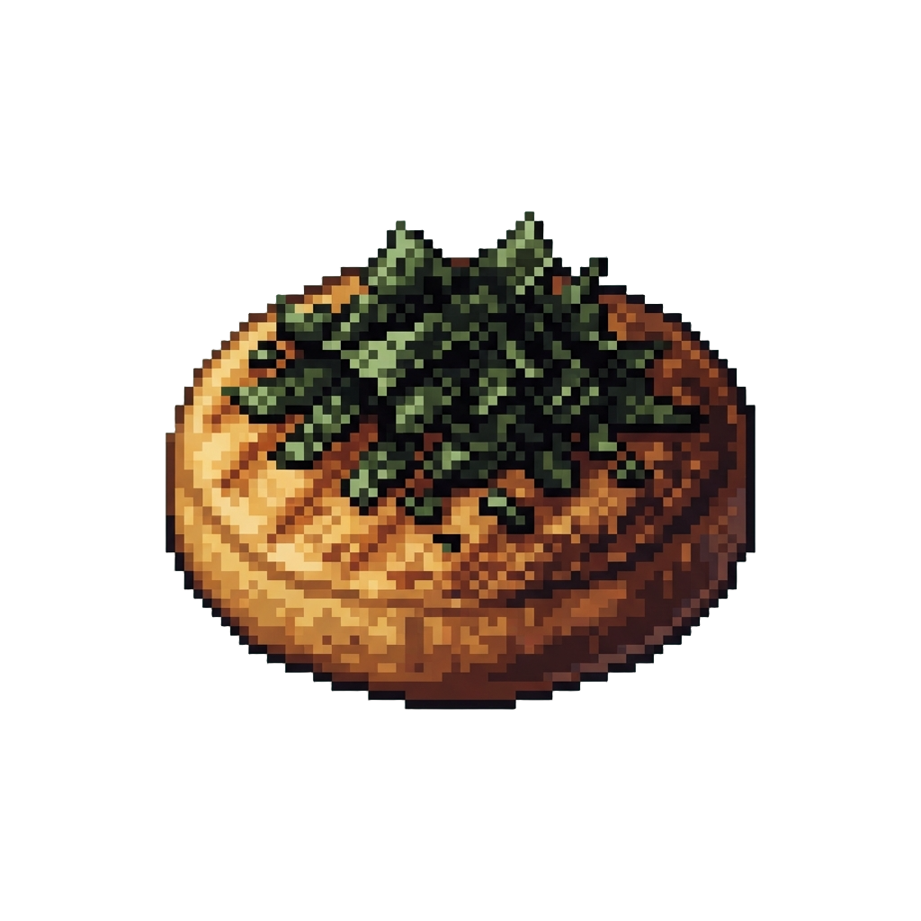 A Golden-brown Grilled Patty Topped with Crunchy Sweet Fried Seaweed
