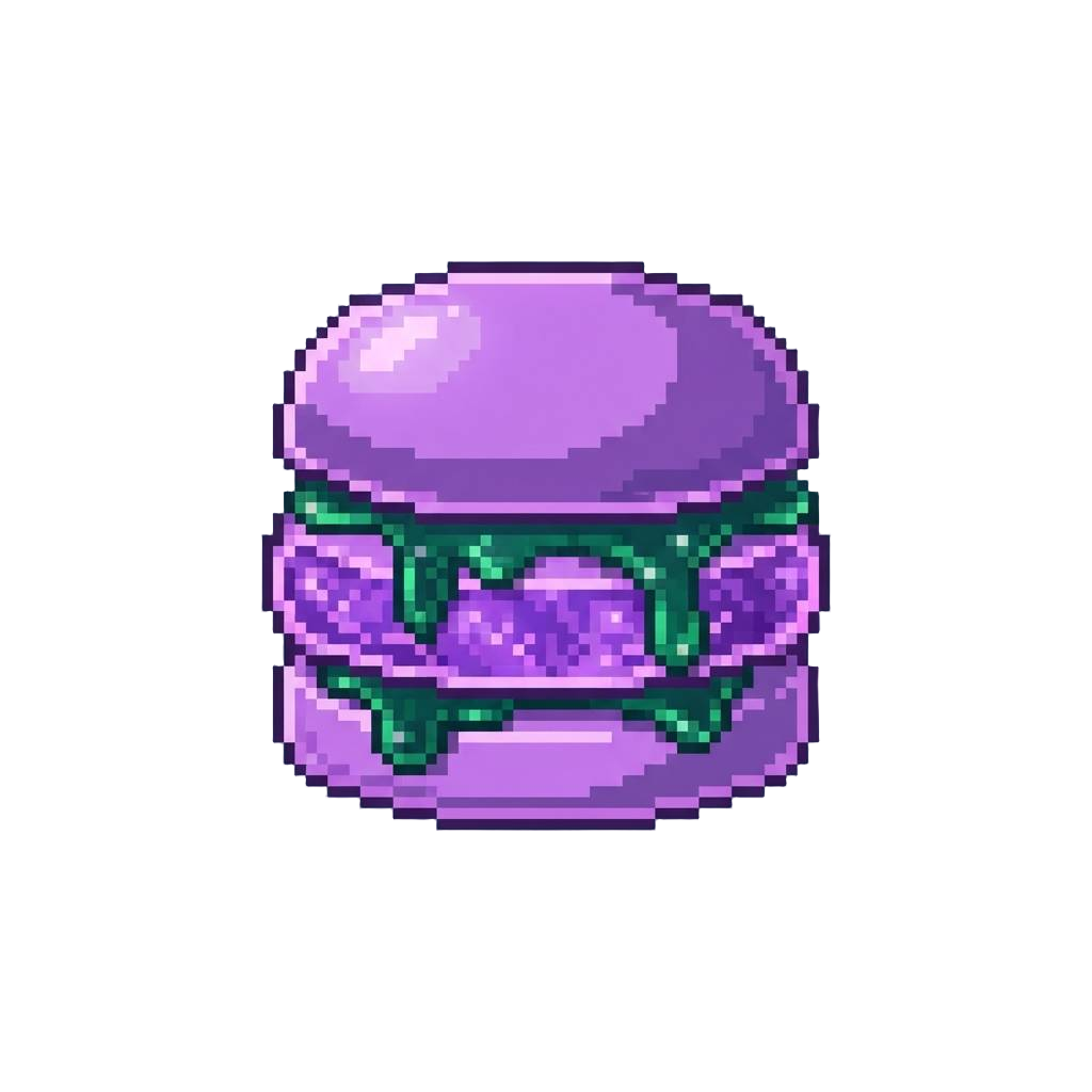 A Neon-purple Luminescent Jellyfish Burger Glistening with Emerald Kelp Syrup