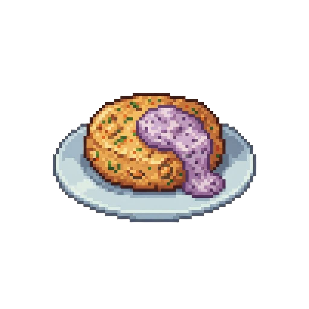 A Harvest Sea-patty Served with a Dollop of Purple Tartar Drizzle