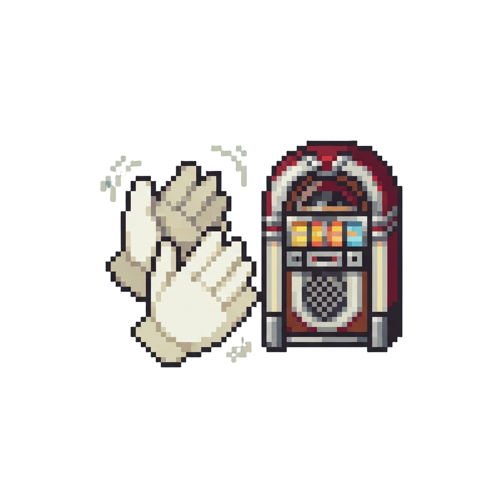 An Eager Two-handed Paper Wave Toward the Diner Jukebox