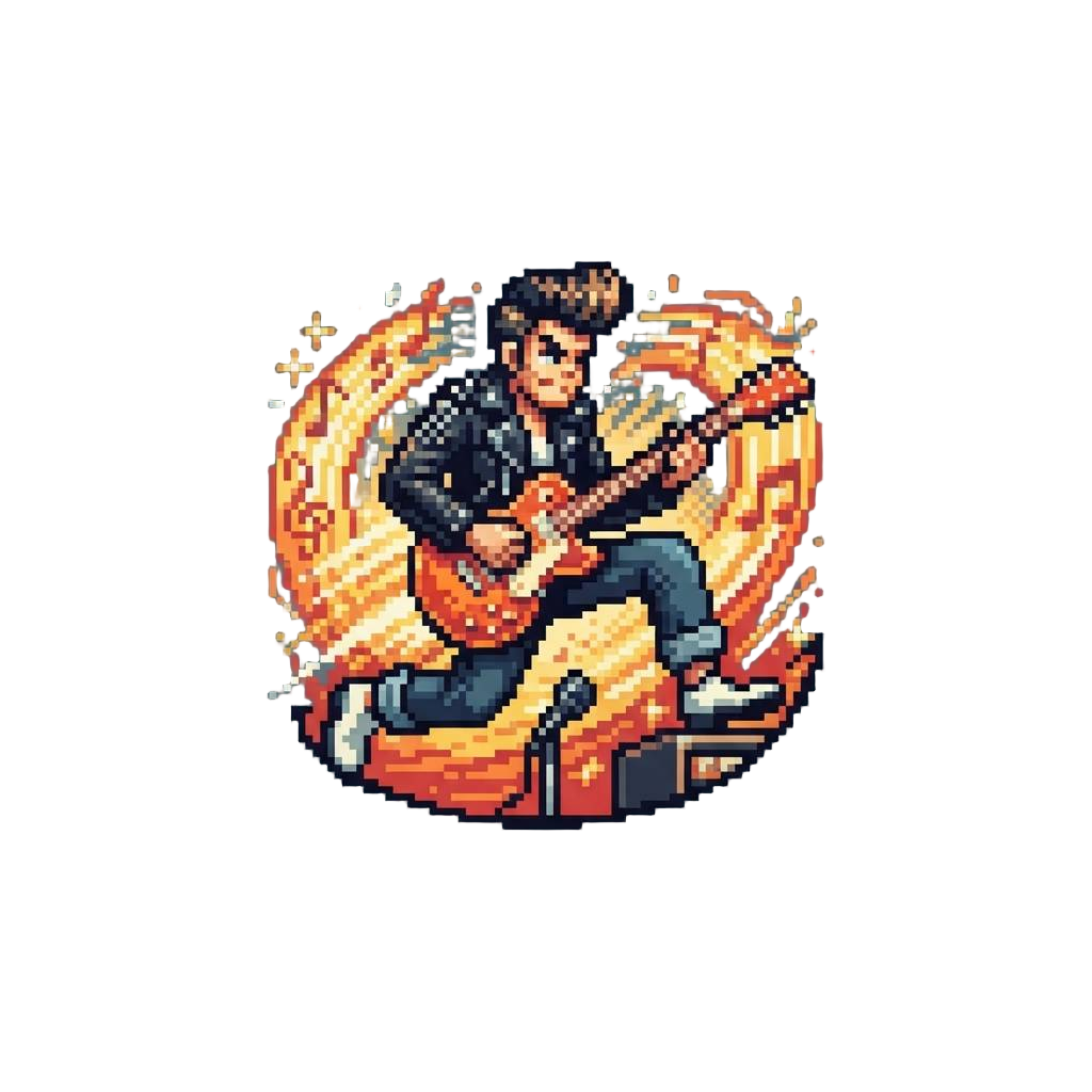 An Energetic Rockabilly Air-guitar Riff Across the Booth