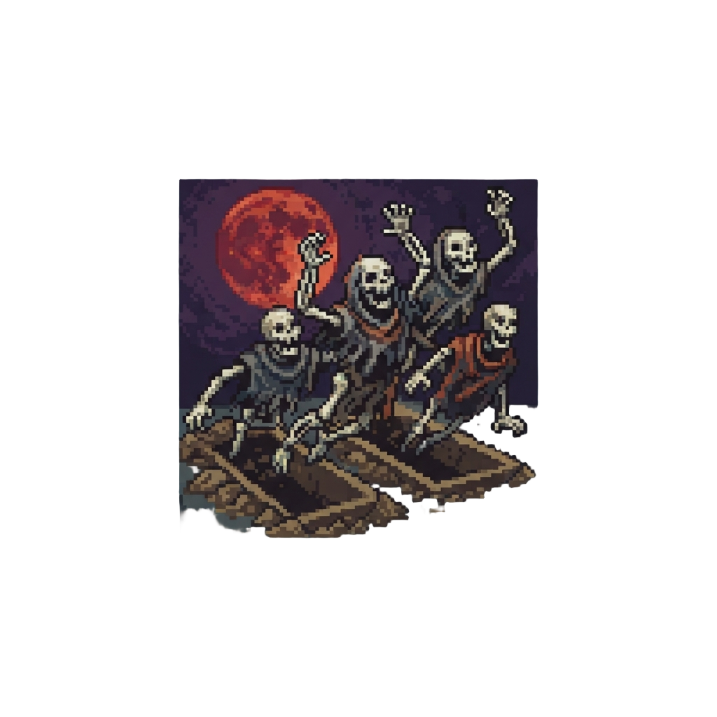 An Army of the Dead Bursting From Open Graves Under a Blood Moon