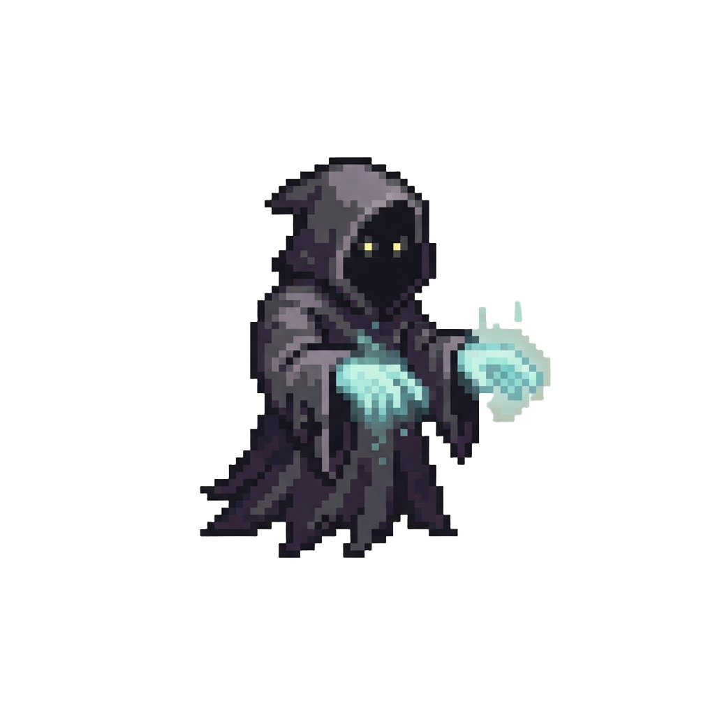 A Shadowy Hooded Wraith Extending Glowing Misty Hands