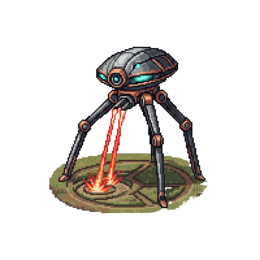 A Towering Alien Tripod Firing Heat Rays Over a Crop Circle