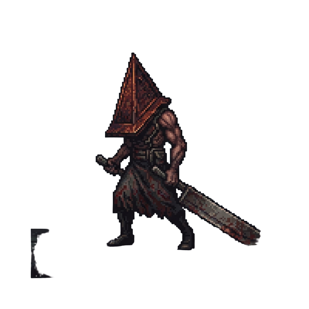 A Rust-covered Pyramid Head Dragging a Massive Blade in a Decayed Hospital